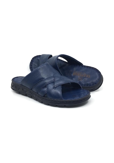 Taşpınar %100 Hakiki Deri Ortopedik Erkek Yazlık Rahat Terlik 40-45 Lacivert
