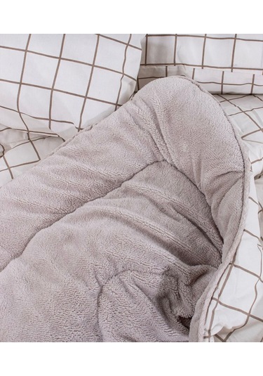 Tek Kişilik Lüx Çift Taraflı Pufidik Desenli Wellsoft Yorgan 155x215 + 1 Adet Yastık Kılıfı Açık Bej