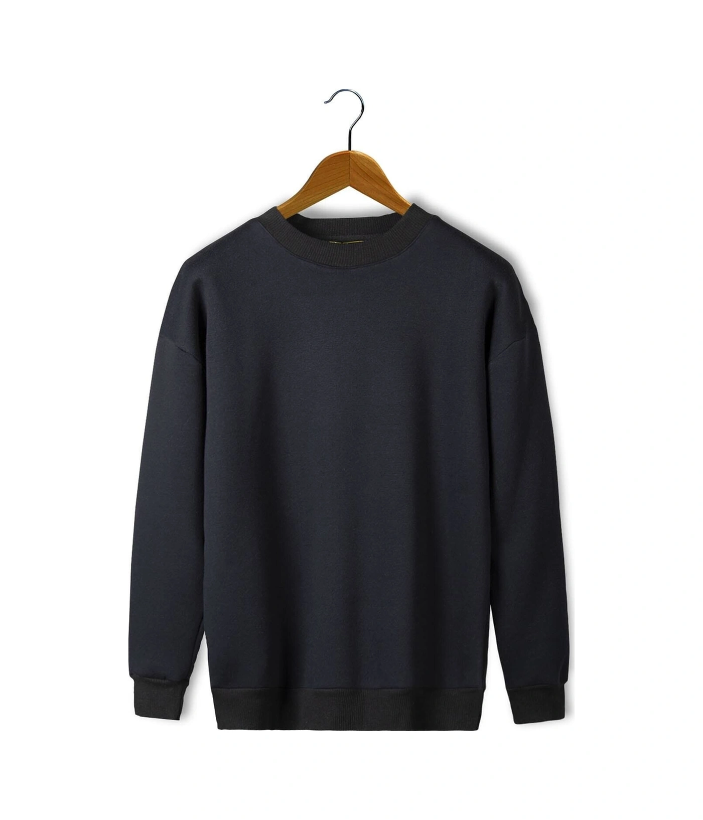 Veaven Unisex Siyah Oversize Kalın Üç Iplik Şardonlu Bisiklet Yaka Basic Sweatshirt Siyah