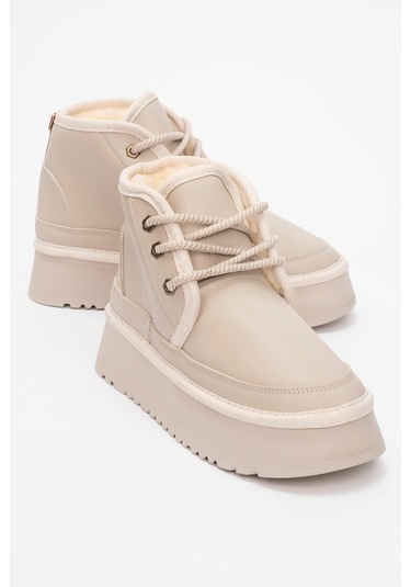 Ovela Bej Cilt Kalın Taban Bağcıklı Kadın Spor Bot Bej
