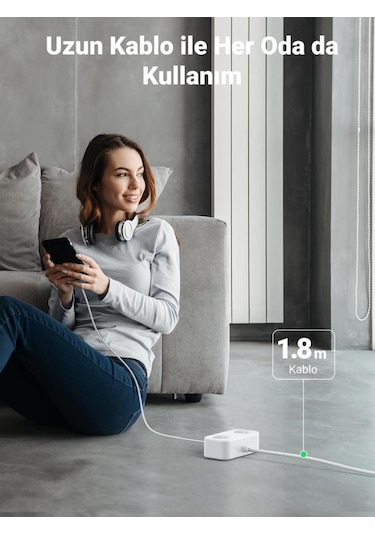 Ugreen Type-C Usb Çıkışlı 2'li 1.8 M Akım Korumalı Priz (Teşhir)
