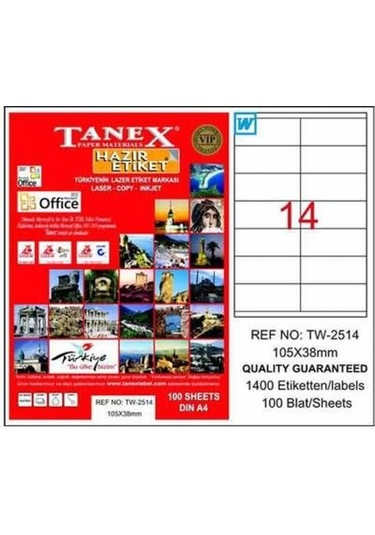 Tanex Tw-2514 - 105 X 38 MM Laser Etiket 100 Adet