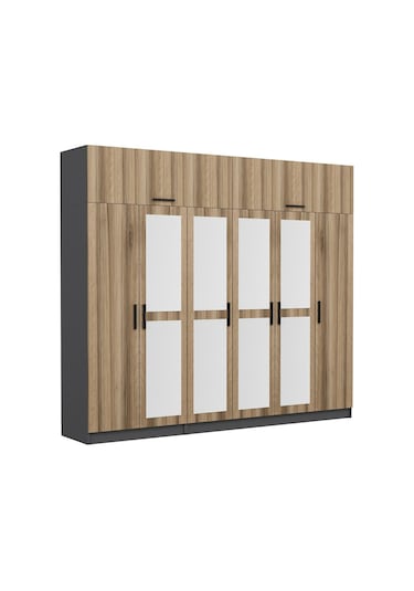 Minar Kale 6 Kapaklı 4 Aynalı 2 Ç Dolap Ve Yüklük Antrasit Dore 235cm