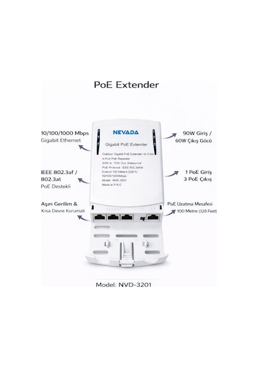 Nvd-3201 1 In 3 Gigabit Out Poe Repeater Extender Waterproof Outdoor