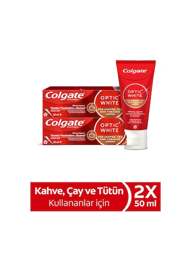Colgate Optic White Kahve, Çay ve Tütün Kullanıcıları için Beyazlatıcı Diş Macunu 50 ml x 2 Adet