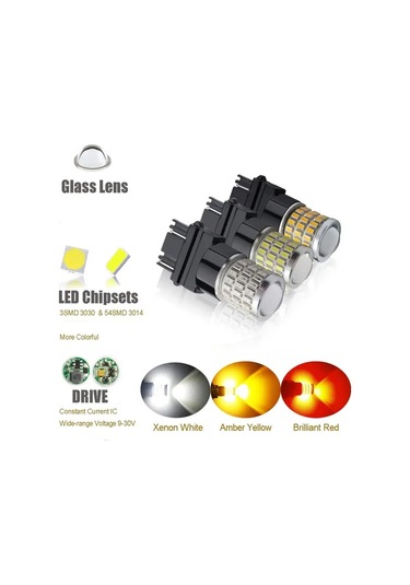 Fochsia 2pcs-氙气白 2 Adet Led Oto Lamba 3157 4157 3057 3156 54smd 3014 Ve 3smd 3030 Beyaz Kırmızı Turuncu Araç Dekorasyonu