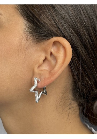 Taşlı Gümüş Renkli Yıldız Küpe Çok Renkli