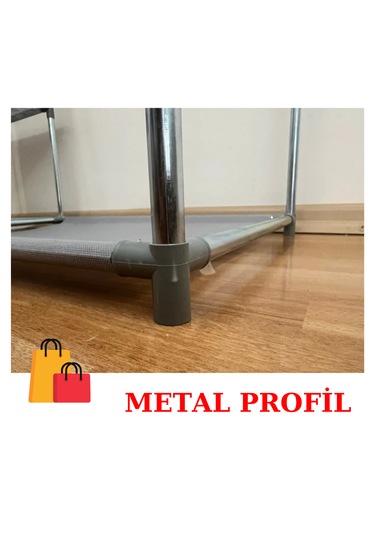 Beyazpazar Bez Dolap Metal Profil Yeni Gardırop Fermuarlı Gri