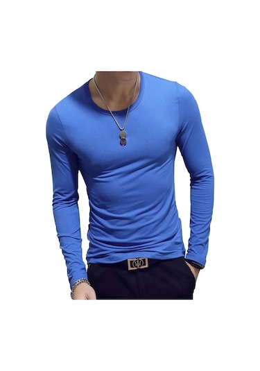 Snapbuy 2023 Erkek Uzun Kollu V Yaka Gevşek Fit T-shirt Sonbahar Giyimbej Bej