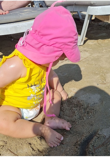 Yorni Flap Ense Korumalı Boyundan Bağlamalı Bebek Güneş Şapka Pembe