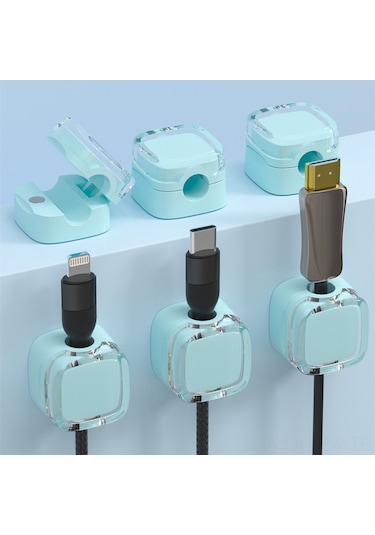 Maiyame Masaüstü Manyetik Kablolu Organizatör: Kendini Yapıştıran, Çakışmayan, Sabitleyici Ve Sarıcı Mavi, 6 Adet