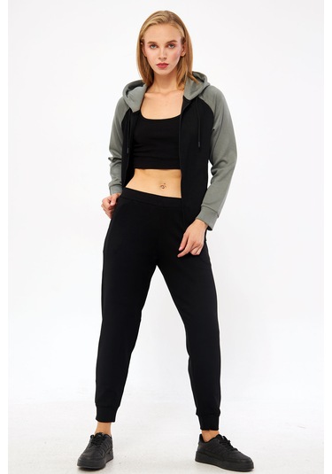 Trendhill Kadın Siyah Kapüşonlu Modal Scuba Eşofman Takm Edy5542s Siyah