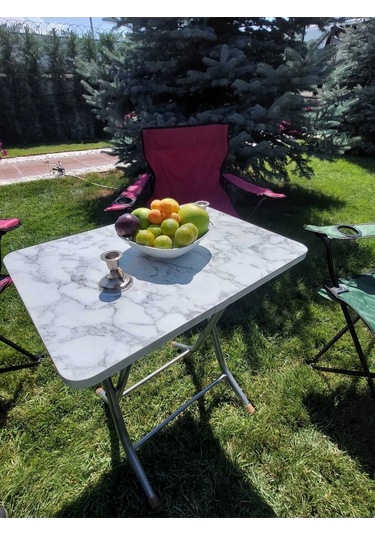 Antrasit Mermer Desenli Katlanabilir Masa 60 60 Diğer