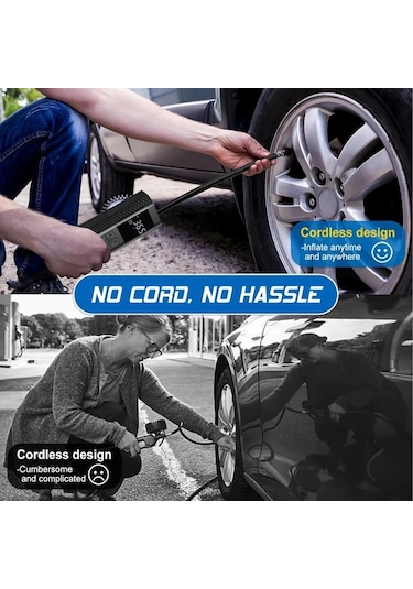 Xuweiwei Siyah Taşınabilir Lastik Şişirme Kompresörü 150 Psı Araba Motosiklet Bisiklet Lastik Pompası Led Işıklı Basınç Göstergeli