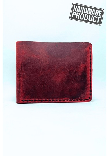 El Yapımı Hakiki Deri Premium Cüzdan Kırmızı Geniş Model Kırmızı