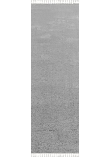 Valery Home Comfort Puffy Ponpon Saçaklı Peluş Düz Yolluk Açık Gr