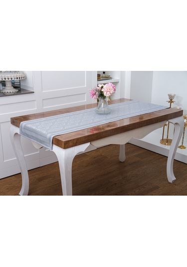 Finezza Roma Jakar Polyester Kumaş Gri Runner 45x150 Cm 1476