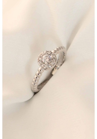 Zirkon Taşlı Gümüş Renk Kadın Yüzük Gümüş Çok Renkli