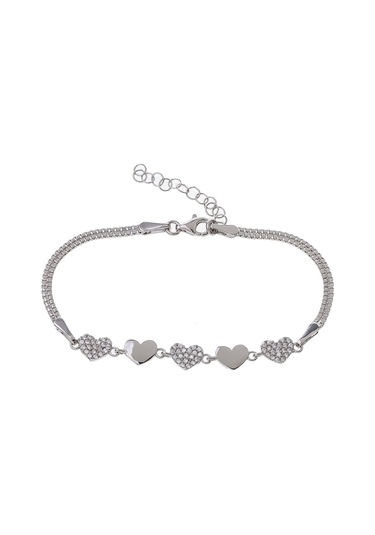5'li Kalp Model 925 Ayar Gümüş Zirkon Taşlı Kadın Bileklik Gümüş