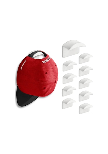 Yaozixa 10'lu Yapışkan Şapka Askısı Seti - Duvar Tipi, Matkap Gerektirmeyen, 3m Yapışkanlı Beyaz