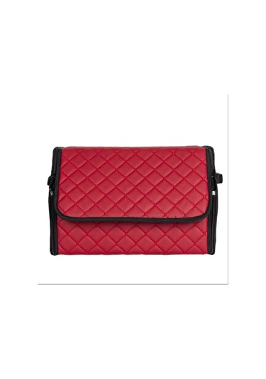 Oto Bagaj Organizeri Kapitone Deri Çanta Kırmızı Renk