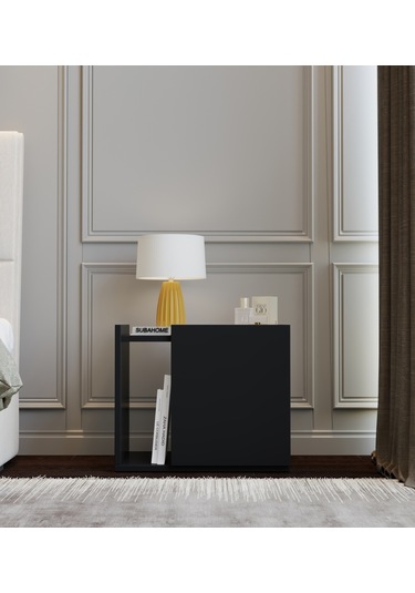 50 Cm Mdf Modern Siyah Komodin Çok Amaçlı Dolap Yan Sehpa