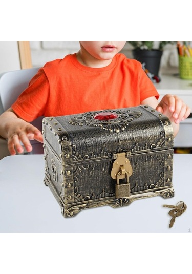 Novahub Bronz Korsan Hazine Sandığı Maceracı Kutu Antika Renk Dekorasyon Hediye Hazineleri