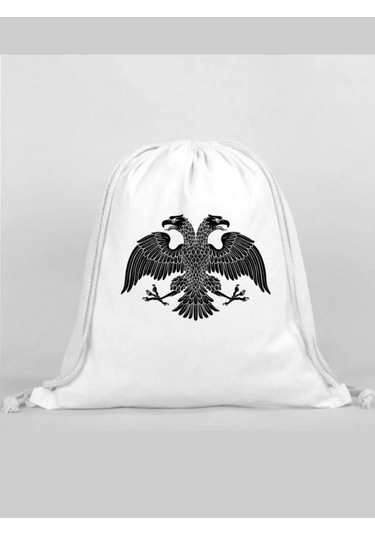 Çift Başlı Kartal Baskılı Sırt Çantası - İp Büzgülü Spor Çanta Renkli