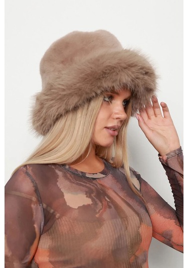 Kadın Peluş Bucket Kalpak Şapka 1143 Rkş-14 Vizon Vizon