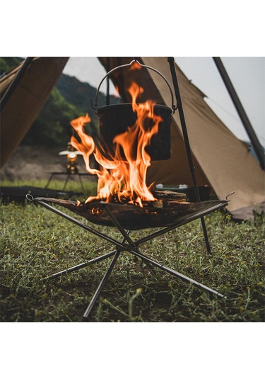 Neevoyu Taşınabilir Paslanmaz Çelik Kamp Ateş Çerçevesi - Katlanır Ve Hava Akışını Artıran Gümüş