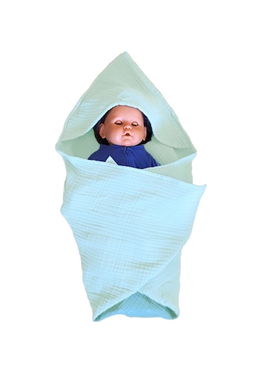 4 Katlı Müslin Kapşonlu Bebek Çocuk Banyo Havlusu Kundak Mint Yşl