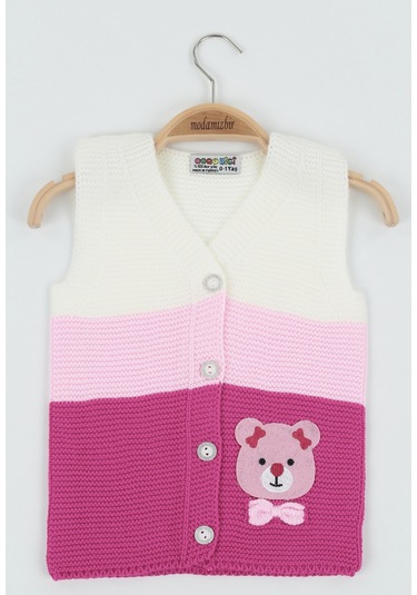 Panda Örme Yelek Fuşya