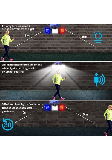 Trendooze Güneş Enerjili Bahçe Aydınlatma, 400 Lümen, Kırmızı-mavi Flaş, Ip65