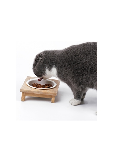 Sones Bambu Ve Ahşap Seramik Kedi Kase Evcil Hayvan Malzemeleri