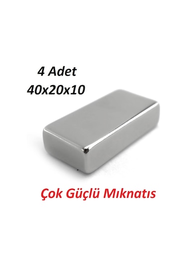 4 Adet 40Mm X 20Mm X 10 Mm Çok Güçlü Dikdörtgen Neodyum Mıknatıs