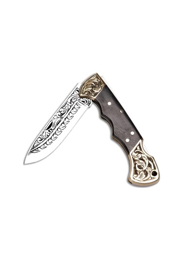 Bora 210 Büyük Boy Ergonomik Grenadil Ağacı Gravürlü Çakı Kahverengi