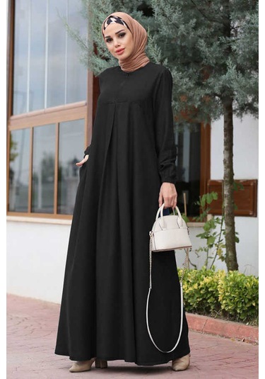 Neways 6482 - Ön Tek Pileli Elbise Siyah
