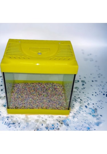 Sarı Renkli Mini Kare Akvaryum 20x20x15