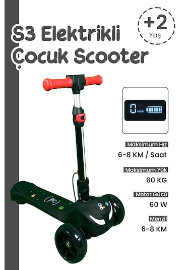 Electron Led Işıklı Hoparlörlü Yükseklik Ayarlı Elektrikli Scooter - 60w Siyah