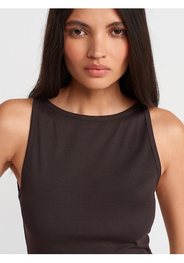 Dilvin 21048 Halter Yaka Top-koyu Kahve Koyu Kahve