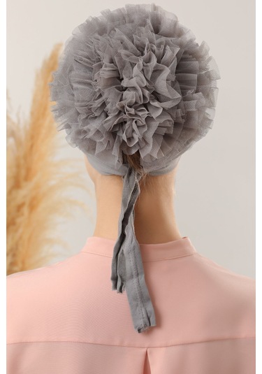 Tesettür Fırfırlı Bone Gri Gri