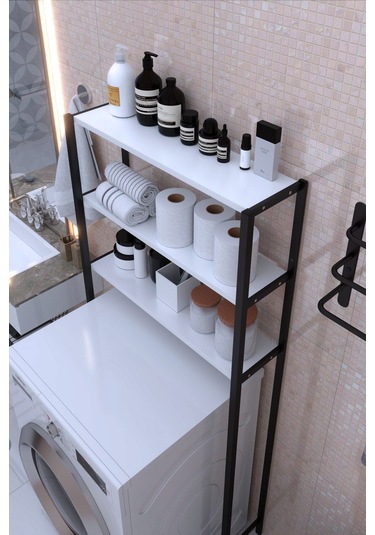 Nova Çamaşır Makinesi Üstü Düzenleyici Raf Banyo Dolabı Rafı Makina Üstü Dolap Raf Beyaz