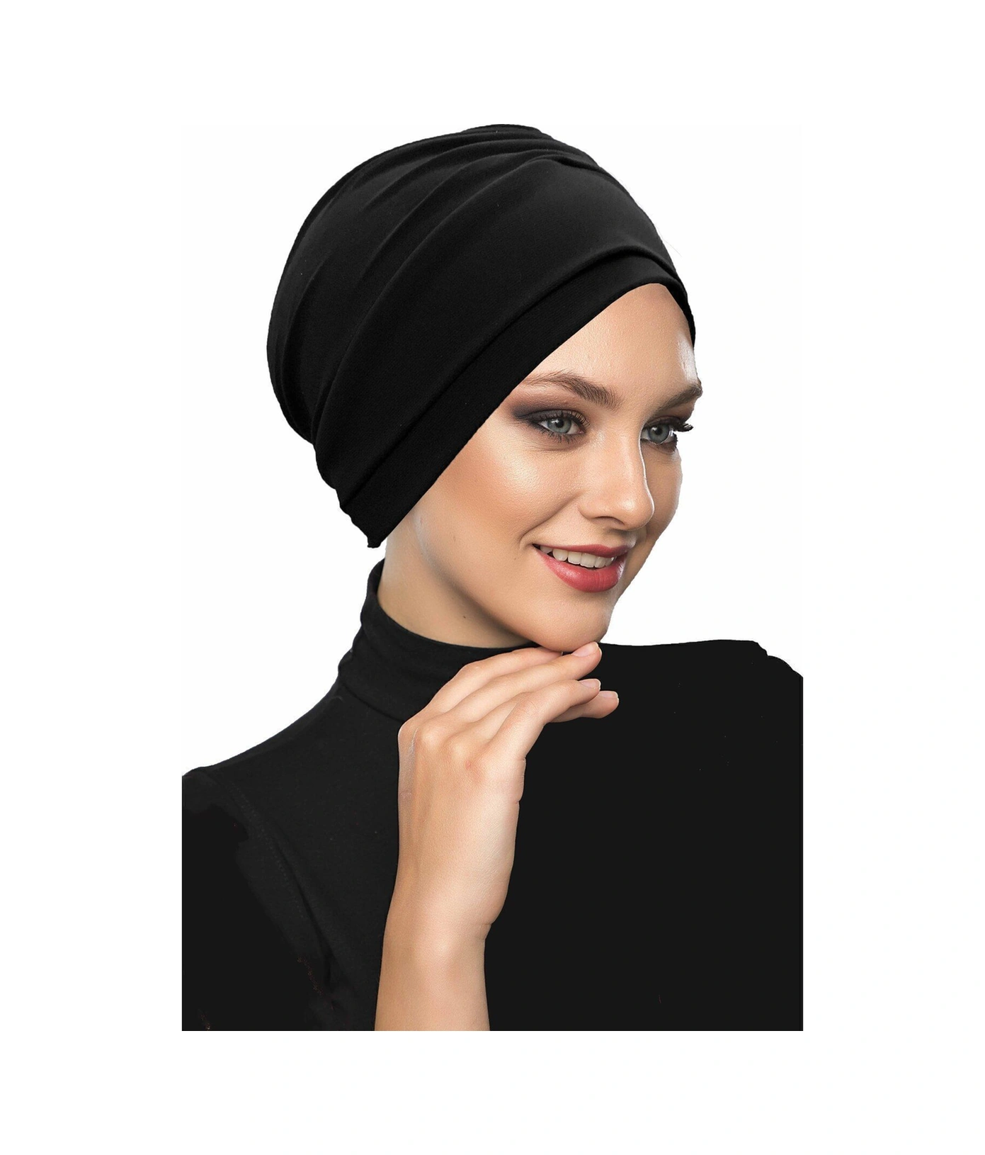 Çift Katlı Astarlı Siyah Hazır Türban Tesettür Dış Ve Havuz Bonesi Siyah