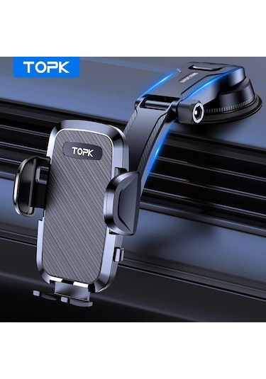 Topk Araç Telefon Tutucu, Araba Dashboard İçin, İphone Samsung Android Uyumlu, Yükseltilmiş Handsfree Standblack Black