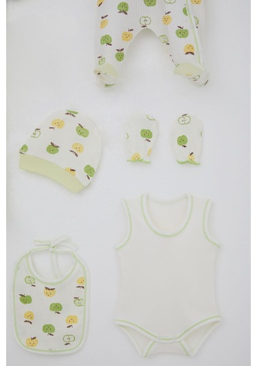 Breeze Erkek Bebek Hastane Çıkışı 8 Li Sevimli Minik Elma Desenli 0-3 Ay, Ekru Ekru