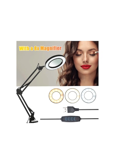 Tomshine Siyah Tomshine Esnek Kelepçeli Masa Lambası, 8x Büyüteçli