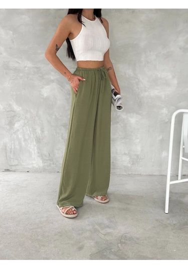 Tarzyeri Kadın Ayrobin Oversize Kadın Pantolon - Mint Yeşili Beyaz