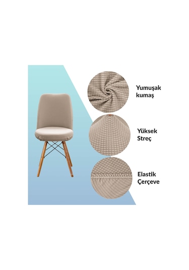 Yıkanabilir Streç Lastikli Likralı Oval Sandalye Kılıfı - Yuvarlak Sandalye Örtüsü Vizon -rengi Açık Kahve
