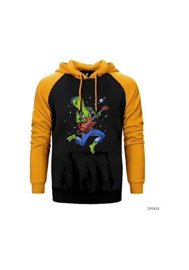 Alien Guitar Sarı Reglan Kol Kapşonlu Sweatshirt Sarı