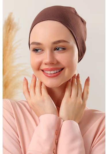 Melodi Scarf Dikişsiz Penye Bağlamalı Bone Kahverengi Kahverengi